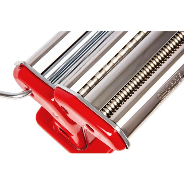 Pastamachine | Rood | Cap. 150mm | Incl. 3 Snijders (Fettuccine, Tagliatelle, Spaghetti) | 185x175x205(h)mm