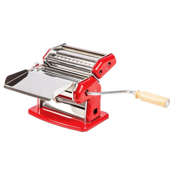 Pastamachine | Rood | Cap. 150mm | Incl. 3 Snijders (Fettuccine, Tagliatelle, Spaghetti) | 185x175x205(h)mm
