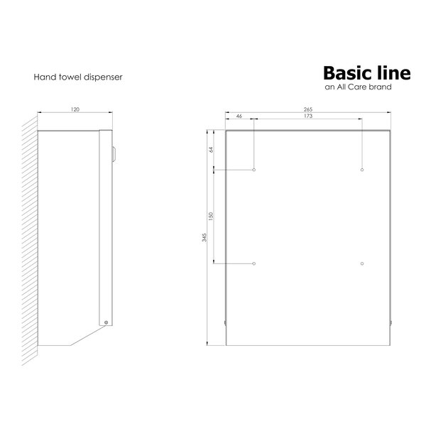 Handdoekdispenser | BasicLine | RVS | Papieren Handdoeken | Wandmontage | 265x120x345(h)mm
