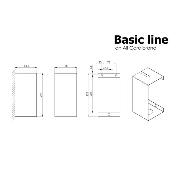 Toiletborstelhouder | BasicLine | RVS | Incl. Borstel | Wandmontage | 115x115x230(h)mm