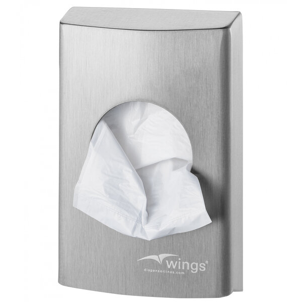 Hygiënezakjesdispenser | WINGS | RVS | Wandmontage | Anti-Fingerprint | 92x29x144(h)mm