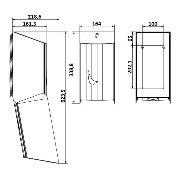 Centerfeeddispenser | WINGS | RVS | Mini-Rol (Ø150mm) | Wandmontage | Anti-Fingerprint | 165x165x346(h)mm