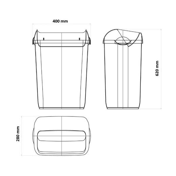 Afvalbak | PlastiQline | Kunststof (Wit) | 43L | Open | 400x280x620(h)mm