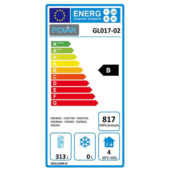 Barkoelkast | 330L | Zwart | +2°C/+8°C | Geventileerd | 0.35kW | Draaideuren | 1350x520x900(h)mm