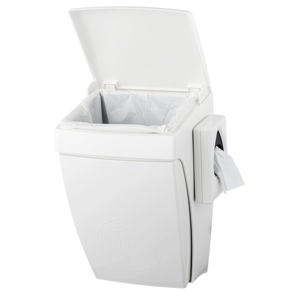 Wandafvalbak + Hygiënezakjesdispenser | PlastiQline | Kunststof (Wit) | 8L | Klapdeksel (Kniebediening) | 253x220x360(h)mm