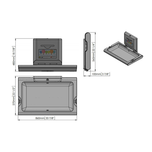 Babyverschoontafel | mediclinics | Kunststof | Opklapbaar (Horizontaal) | Antibacterieel | Conform NEN-EN | 860x100/570x480(h)mm