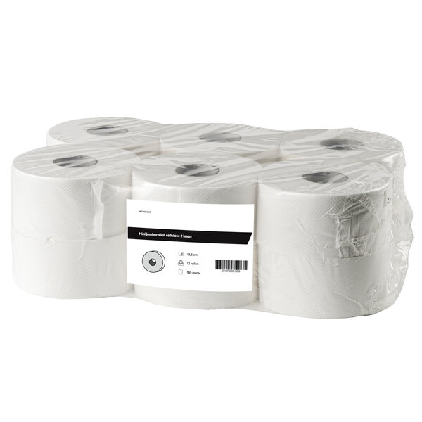 Jumborollen (Mini) | FSC-Cellulose (2-Laags) | Wit | 180m/Rol | 12 Rollen | Ø185mm