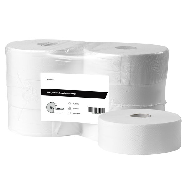 Jumborollen (Maxi) | FSC-Cellulose (2-Laags) | Wit | 380m/Rol | 6 Rollen | Ø255mm