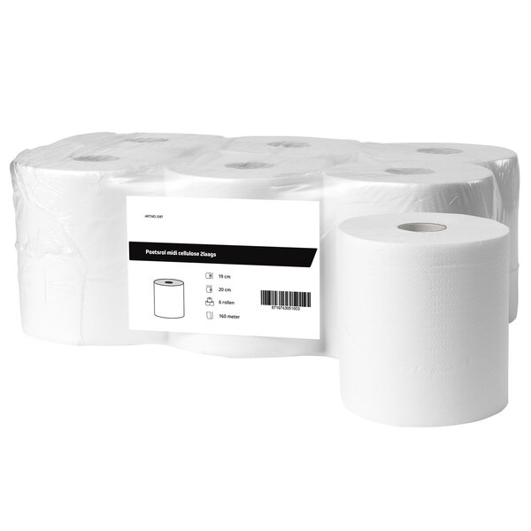 Poetsrollen (Midi) | FSC-Cellulose (2-Laags) | Wit | 160m/Rol | 6 Rollen | Ø190x200(h)mm