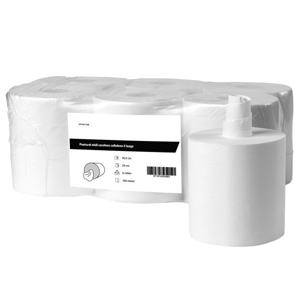 Centerfeedrollen (Midi) | FSC-Cellulose (2-Laags) | Wit | 160m/Rol | 6 Rollen | Ø185x200(h)mm