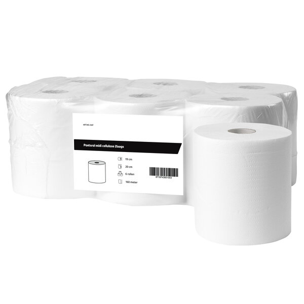 Poetsrollen (Midi) | FSC-Cellulose (1-Laags) | Wit | 300m/Rol | 6 Rollen | Ø190x200(h)mm