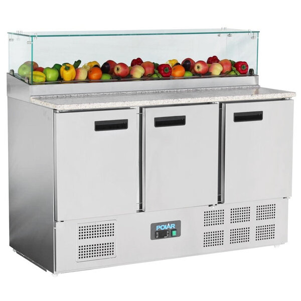 Pizzawerkbank | 444L | 3 Deuren (1/1 GN) | Boven 8x 1/6 GN | +2°C/+8°C | Geventileerd | 0.24kW | 1370x700x880/1180(h)mm