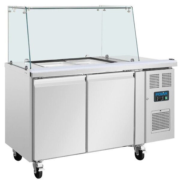 Saladette | 314L | 2 Deuren (1/1 GN) | Boven 2x 1/1 GN | -2°C/+8°C | Geforceerd | Glasopzet + Snijblad | Wielen (Geremd) | 1360x700x850/1360(h)mm