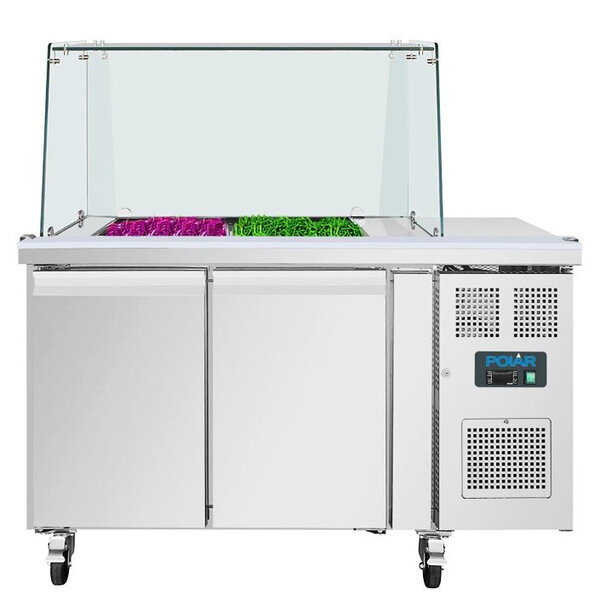 Saladette | 314L | 2 Deuren (1/1 GN) | Boven 2x 1/1 GN | -2°C/+8°C | Geforceerd | Glasopzet + Snijblad | Wielen (Geremd) | 1360x700x850/1360(h)mm