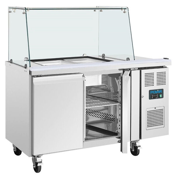 Saladette | 314L | 2 Deuren (1/1 GN) | Boven 2x 1/1 GN | -2°C/+8°C | Geforceerd | Glasopzet + Snijblad | Wielen (Geremd) | 1360x700x850/1360(h)mm