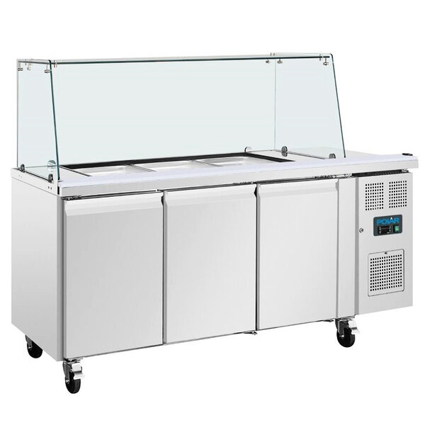 Saladette | 456L | 3 Deuren (1/1 GN) | Boven 3x 1/1 GN | -2°C/+8°C | Geforceerd | Glasopzet + Snijblad | Wielen (Geremd) | 1795x700x850/1360(h)mm