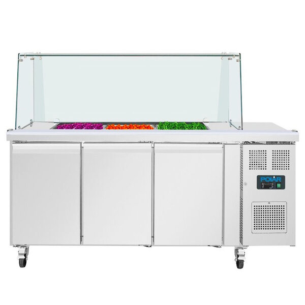 Saladette | 456L | 3 Deuren (1/1 GN) | Boven 3x 1/1 GN | -2°C/+8°C | Geforceerd | Glasopzet + Snijblad | Wielen (Geremd) | 1795x700x850/1360(h)mm