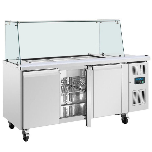 Saladette | 456L | 3 Deuren (1/1 GN) | Boven 3x 1/1 GN | -2°C/+8°C | Geforceerd | Glasopzet + Snijblad | Wielen (Geremd) | 1795x700x850/1360(h)mm