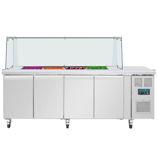 Saladette | 616L | 4 Deuren (1/1 GN) | Boven 4x 1/1 GN | -2°C/+8°C | Geforceerd | Glasopzet + Snijblad | Wielen (Geremd) | 2230x700x850/1360(h)mm