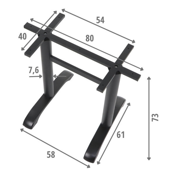 Tafelonderstel | ARTICA | Staal/Gietijzer | Zwart | 580x610x730(h)mm