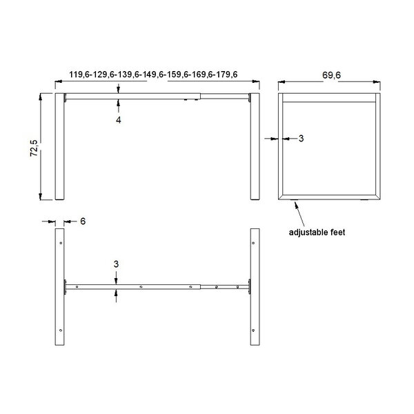 Tafelonderstel | QUADRA | Staal | Wit | Breedte Verstelbaar (1196-1796mm) | 1196-1796x696x725(h)mm