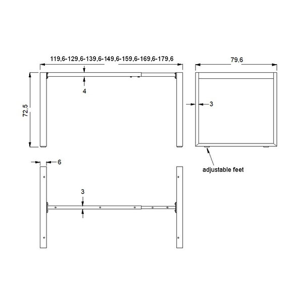 Tafelonderstel | QUADRA | Staal | Grijs | Breedte Verstelbaar (1196-1796mm) | 1196-1796x796x725(h)mm