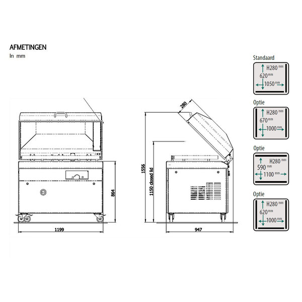 Vacumeermachine | POLAR | Diverse Sealconfiguraties | Sealkamer 1050x620x280mm | Sealtijd 15-40sec | Wielen (Geremd) | 1200x990x1150(h)mm