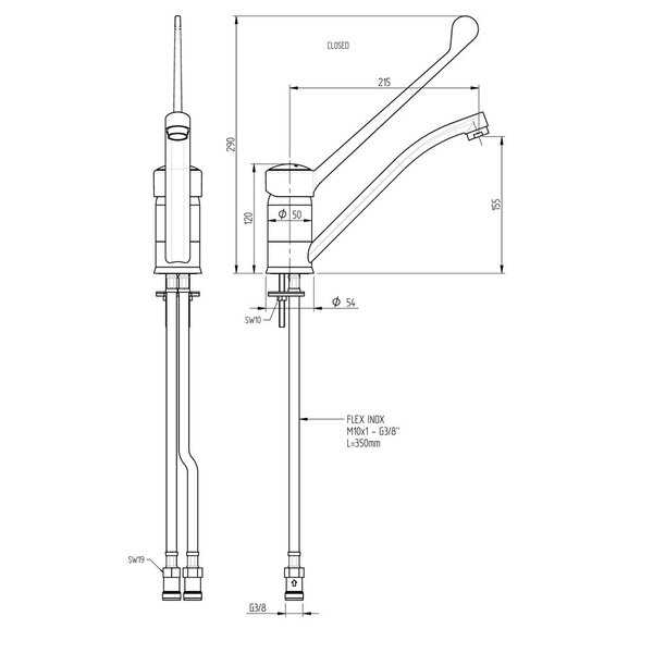 Monokraan | Elleboogbediening | Monokraan (Keramisch) | 240x135(h)mm