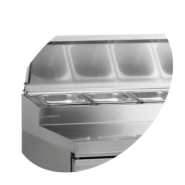 Saladette | 348L | 3 Deuren (1/1 GN) | Boven 8x 1/6 GN | +2°C/+10°C | Statisch + Ventilator | Klapdeksel | 1365x700x850/950(h)mm