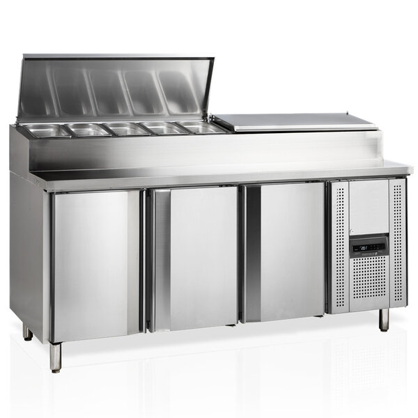 Saladette | 429L | 3 Deuren (1/1 GN) | Boven 9x 1/3 GN | +2°C/+10°C | Geforceerd | Klapdeksels | 1795x715x880/1080(h)mm