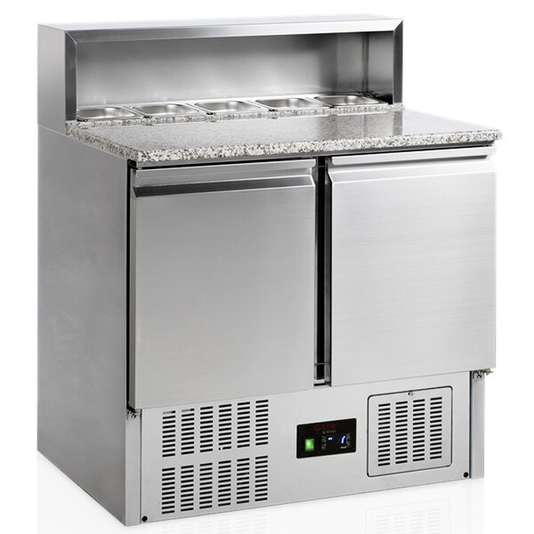Pizzawerkbank | G-LINE | 260L | 2 Deuren (1/1 GN) | Boven 5x 1/6 GN | +2°C/+10°C | Statisch + Ventilator | 900x700x880/1100(h)mm