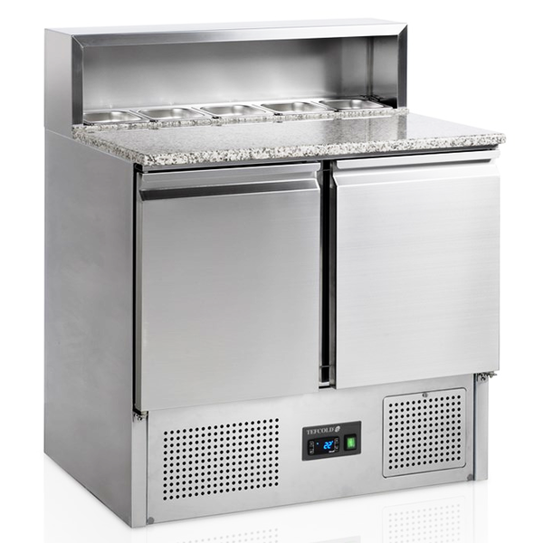 Pizzawerkbank | 260L | 2 Deuren (1/1 GN) | Boven 5x 1/6 GN | +2°C/+10°C | Statisch + Ventilator | 900x700x880/1100(h)mm