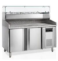 Tefcold Pizzawerkbank + Opzetkoelvitrine | 390L | 2 Deuren (EN600x400) | Boven 5x 1/3 GN + 2x 1/6 GN | +2°C/+10°C | Geforceerd | 1510x800x850/1445(h)mm