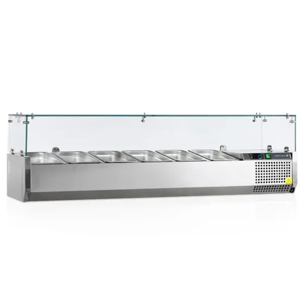 Pizzawerkbank + Opzetkoelvitrine | 390L | 2 Deuren (EN600x400) | Boven 5x 1/3 GN + 2x 1/6 GN | +2°C/+10°C | Geforceerd | 1510x800x850/1445(h)mm