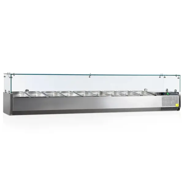 Pizzawerkbank + Opzetkoelvitrine | 580L | 3 Deuren (EN600x400) | Boven 8x 1/3 GN + 2x 1/6 GN | +2°C/+10°C | Geforceerd | 2045x800x850/1445(h)mm