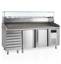 Tefcold Pizzawerkbank + Opzetkoelvitrine | 390L | 2 Deuren + 7 Deegladen (EN600x400) | Boven 8x 1/3 GN + 2x 1/6 GN | +2°C/+10°C | Geforceerd | 2045x800x850/1445(h)mm