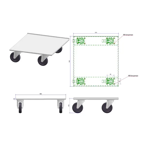 Onderstel | Alto-Shaam  500-DN SERIE Warmhoudladen | Wielen | 420x715x175(h)mm