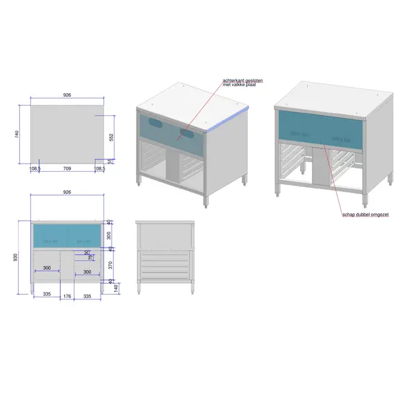 Onderstel | RVS | Uitsparing 2x Alto-Shaam 500-1DN Warmhoudlade | 2x 5 Niveaus (1/1 GN) | 926x740x930(h)mm