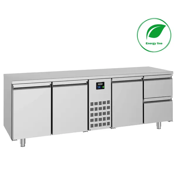 Koelwerkbank | Energiezuinig | 632L | 3 Deuren + 2 Laden (1/1 GN) | -2°C/+8°C | Geforceerd | 0.31kW | 2270x700x850(h)mm