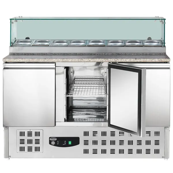 Pizzawerkbank | 444L | 3 Deuren (1/1 GN) | Boven 8x 1/6 GN | +2°C/+8°C | Geventileerd | 0.34kW | 1368x700x1180(h)mm