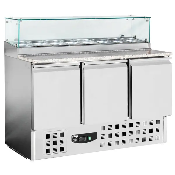 Pizzawerkbank | 444L | 3 Deuren (1/1 GN) | Boven 8x 1/6 GN | +2°C/+8°C | Geventileerd | 0.34kW | 1368x700x1180(h)mm