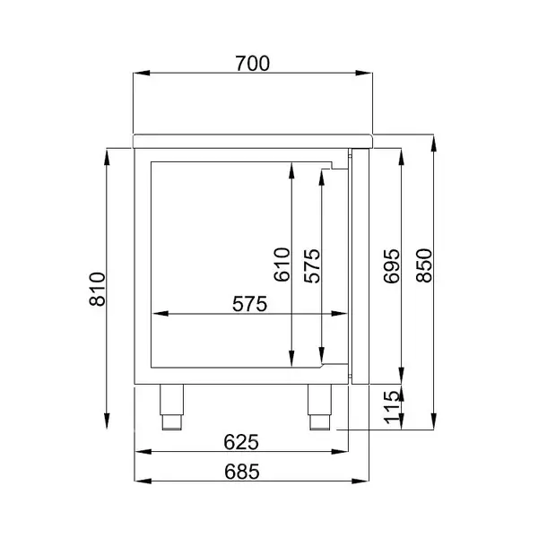 Vrieswerkbank | ENERGY LINE | 281L | 2 Deuren (1/1 GN) | -10°C/-22°C | Geforceerd | 1300x700x850(h)mm