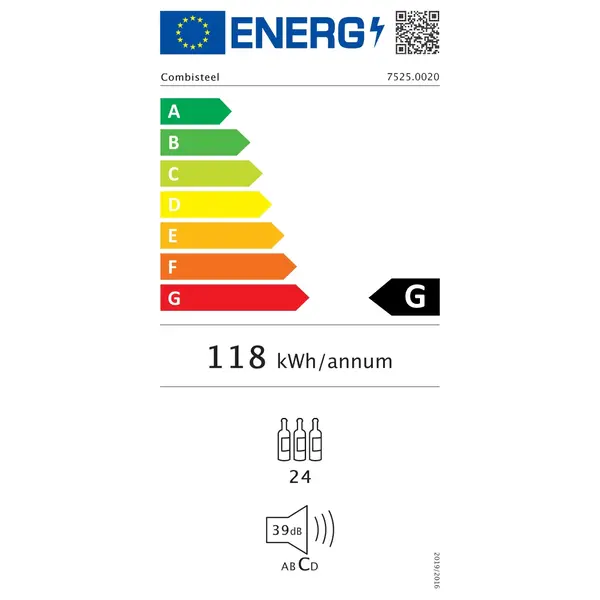 Inbouw-Wijnkoelkast | 51L (24x 75cl) | Zwart | 1 Zone | +5°C/+20°C | Geforceerd | 592x555x455(h)mm
