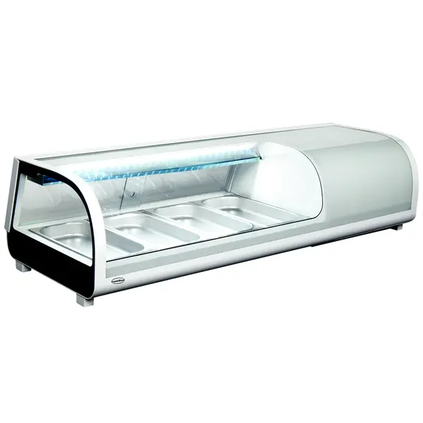 Sushivitrine | Wit/Zwart | 42L | 0°C/+12°C | Statisch | 4x 1/3 GN | Compressor Rechts | 1177x420x265(h)mm
