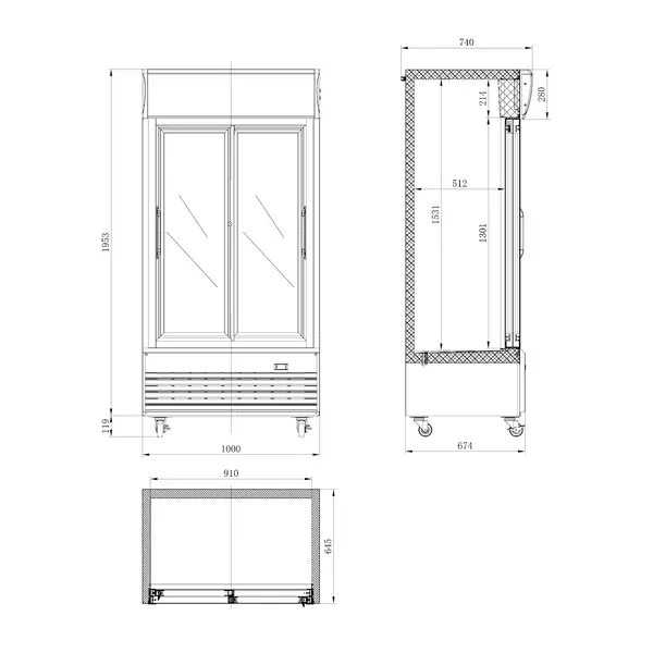 Koelkast | 800L | Zwart/Wit | +2°C/+10°C | Geforceerd | Schuifdeuren | Wielen (Geremd) | 1000x730x2072(h)mm