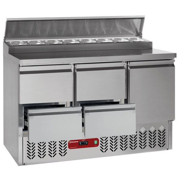 Saladette + Koelwerkbank | 340L | 8x GN 1/6 150mm | 3 Deurs of 1 Deur + 4 Laden | Geventileerd | 1365x700x870/1250(h)mm