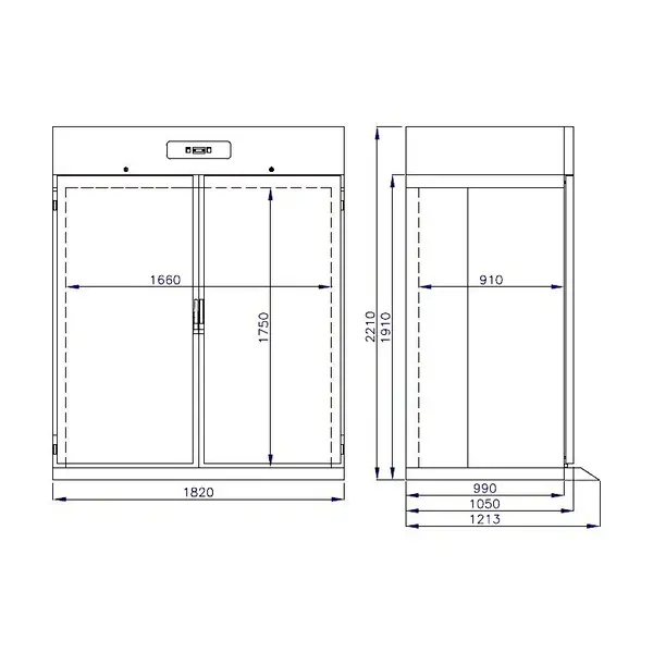 Inrijvrieskast | PRO LINE | 1400L (2/1 GN) | RVS | -10°C/-20°C | Geforceerd | 1820x1210x2210(h)mm