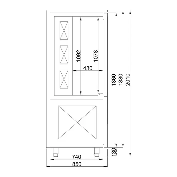 Blastchiller | PRO LINE | 15 Niveaus (1/1 GN) | Max. 35kg (Koelen) / 30kg (Vriezen) | 3.5kW (230V) | 800x850x2010(h)mm