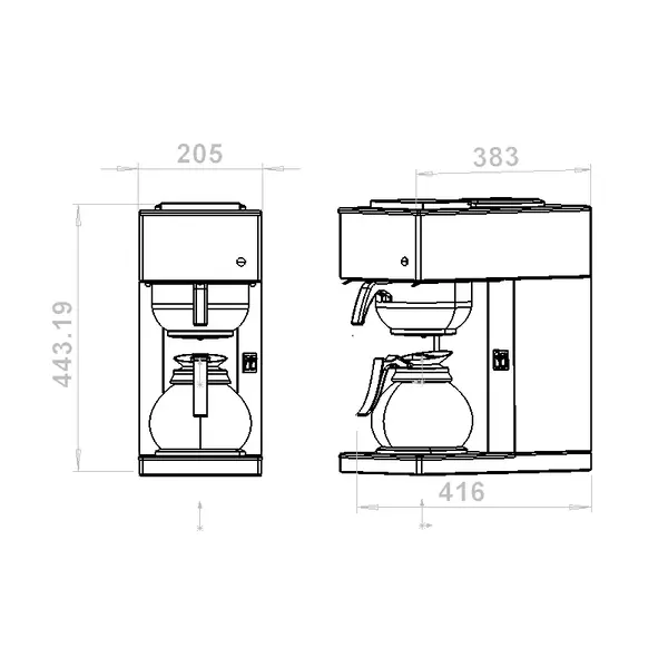 Koffiezetapparaat | RVS | Enkel | 1.8L | Warmhoudfunctie | Incl. Glazen Kan | 2.02kW (230V) | 205x405x455(h)mm