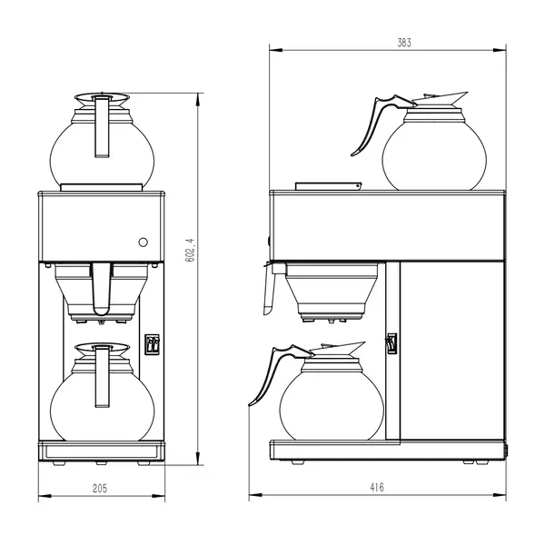 Koffiezetapparaat | RVS | Enkel | 1.8L | Warmhoudfunctie | Incl. 2 Glazen Kannen | 2.02kW (230V) | 205x405x455(h)mm